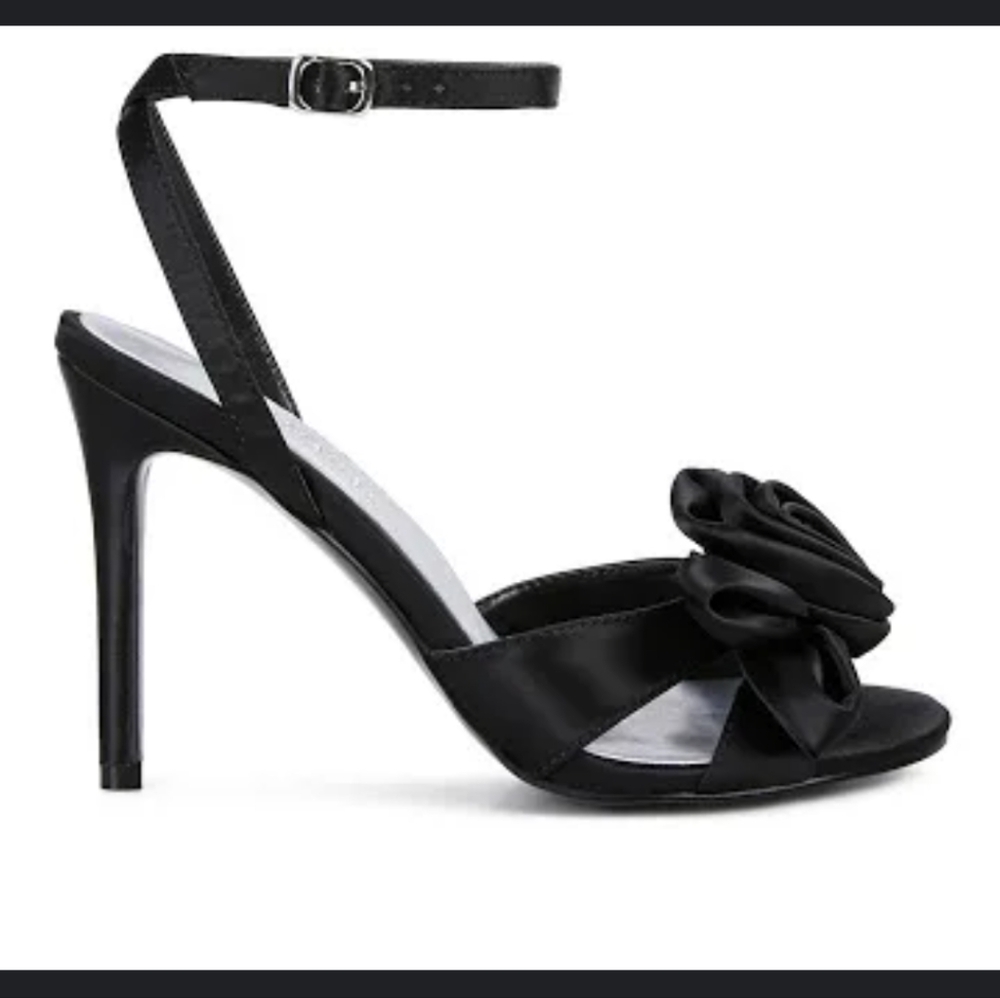 Rag & Co Women's Chaumet Rose Bow Embellished Sandals High Heels NWOB SZ 7 Black